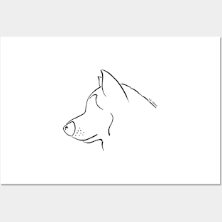 Alaskan Malamute silhouette outline Posters and Art